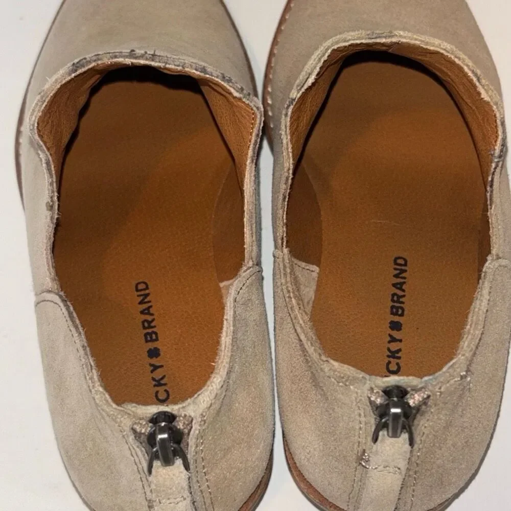 Lucky Brand Freelia tan suede leather ankle booties boots 6.5 EUC
